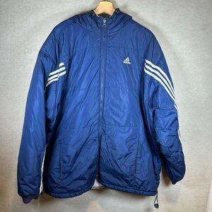Vintage Adidas Puffer Sideline Jacket Men XL Hooded 3 Stripes Y2K Athletic Warm